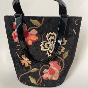 Talbots Floral Snap Closed Fabric and Velvet Handbag.